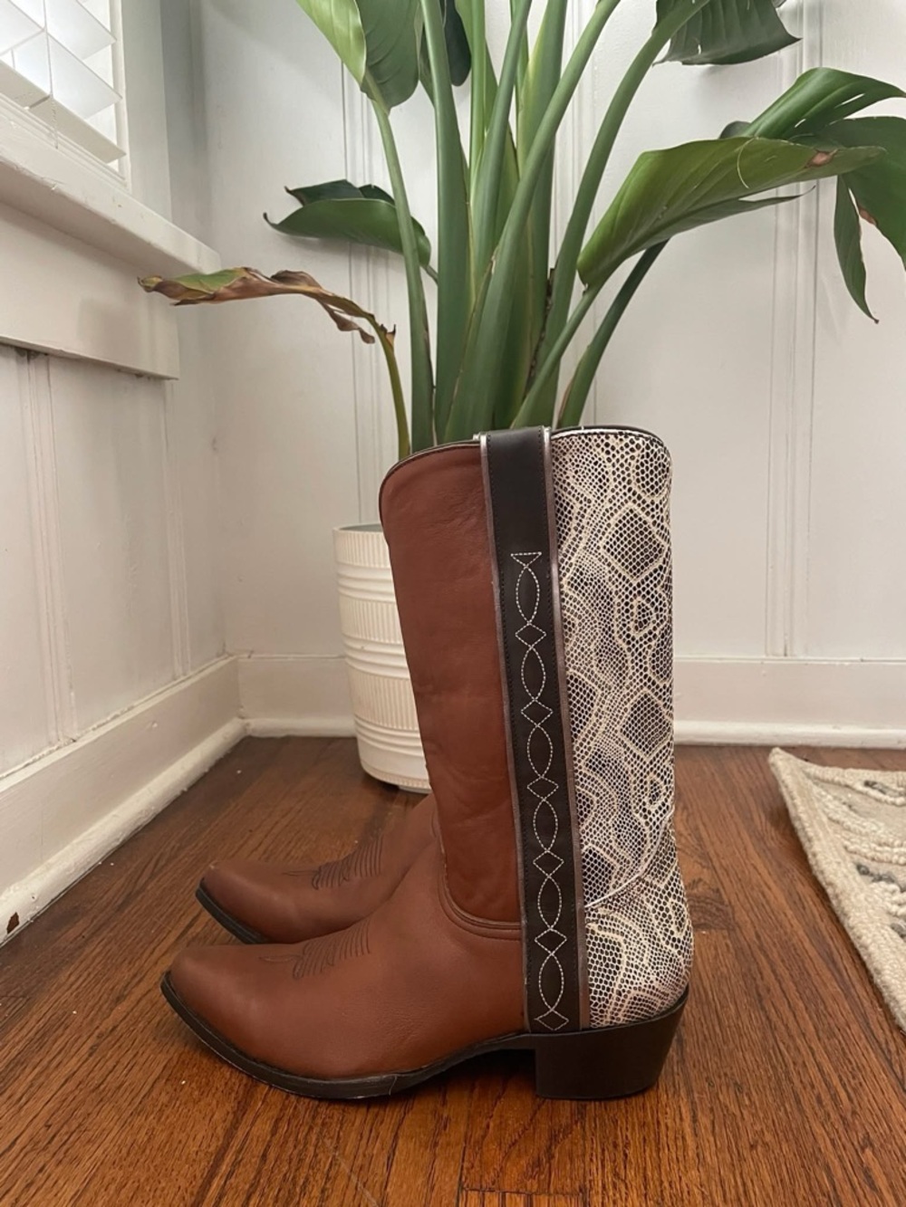 Old Gringo Brown Leather Western Boots with Snakeskin Print Shaft